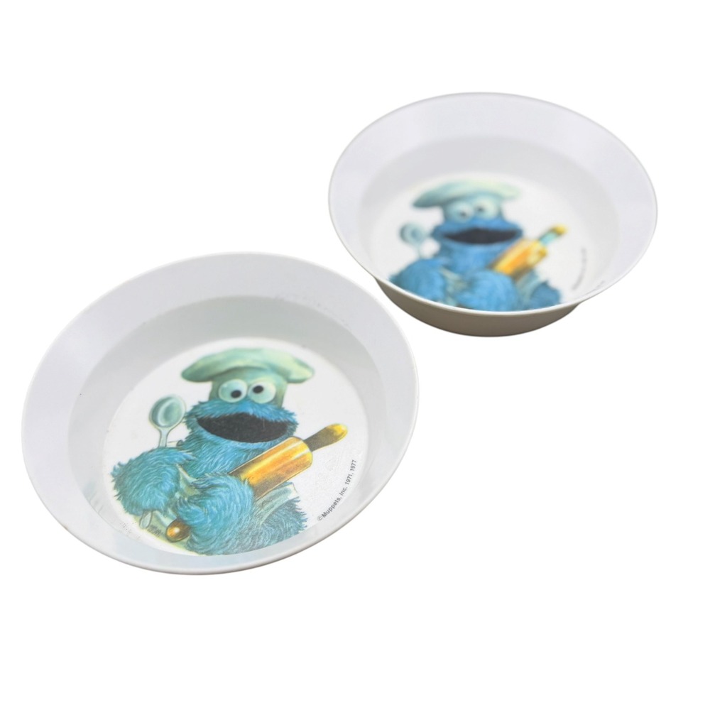 Vintage Muppets Cookie Monster Bowls Set 2 National Home Products Plastic White